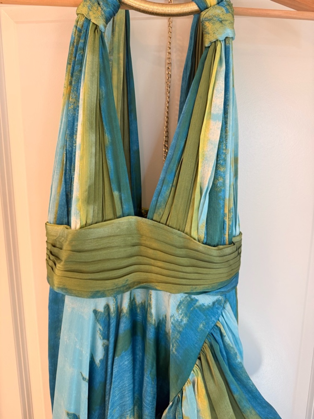 Bronx and Banco Palma Coastal Gown Teal & Lime Halter High-Low Ruffle Maxi Dress - Picture 11 of 17